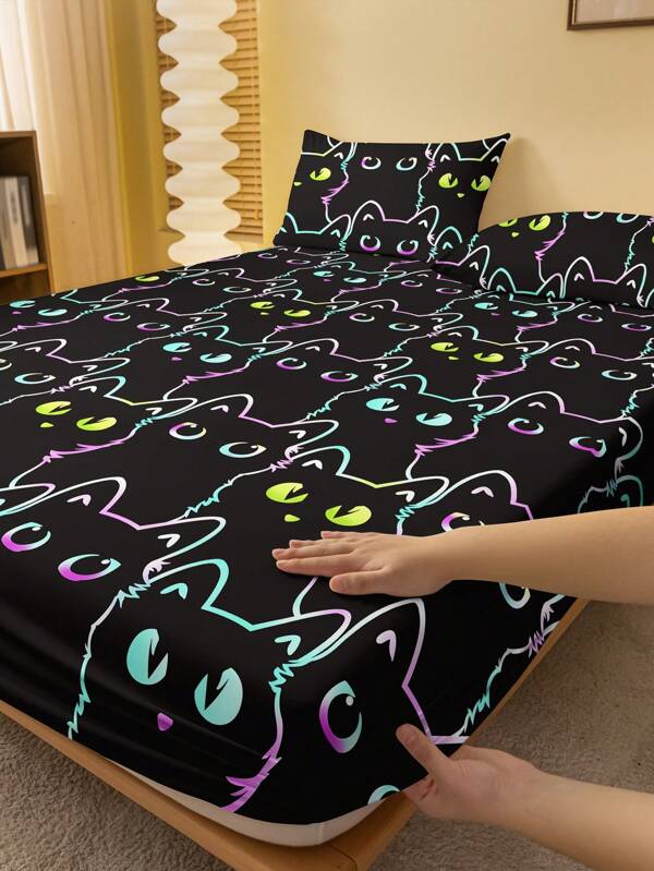 1pc Fashionable Minimalist Style Printed Brushed Fitted Sheet Dust-Proof Bedspread Home Textile Bedding Supplies